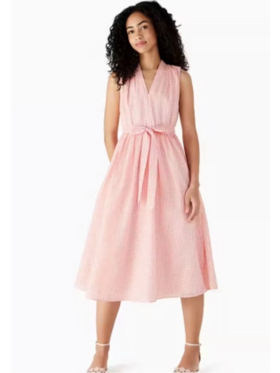 kate spade Dresses & Skirts - kate spade Pink Gingham Sleeveless V-Neck Tie-Waist Midi Dress